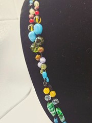 Vintage Artisan Lampwork Glass Necklace Multicolor UV Reactive Glowing Beads