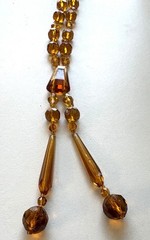 Art Deco Czech glass necklace faceted beads glass amber colored Hand knotted 24”