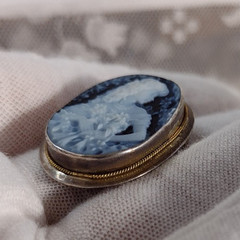 Cameo Sterling Silver 925 Italy Azure Agate Pendant Brooch 1121 NA Rare Hair