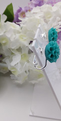 Clip on Aqua Earrings Silver floral Birthday Mothers Day USA Handmade New Teal