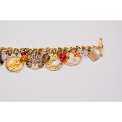Lunch at The Ritz Vintage Cat Charm Bracelet Bird Fish Crystal Signed 1990s Bin6