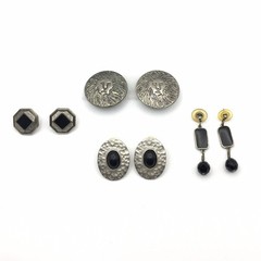 Vintage Clip On and Stud Earrings Silver Tone Black Rhinestones Anne Klein Other