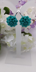 Clip on Aqua Earrings Silver floral Birthday Mothers Day USA Handmade New Teal