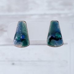 Vintage Screw Back Earrings Unusual Statement Blue Green Tones