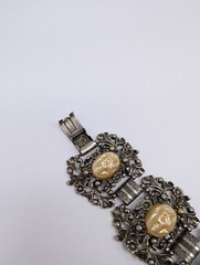 Vintage Victorian Selro Selini Style Baroque Faux Pearl Flower Panel Bracelet