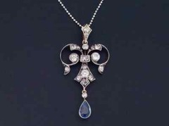 Art Deco Style Sapphire Lab Created Diamond Wedding 14k White Gold FN Pendant