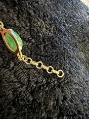 Vintage Faux Jade Scarab Oval Bracelet Gold Tone Green Bezel Set 5 Gemstones