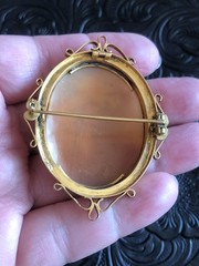 1800’s Antique Victorian Large Cameo Pin Rebecca At Well Landscape
