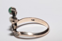Antique Circa 1900s Ottoman 14k Gold Natural Rose Cut Diamond And Emerald Ring