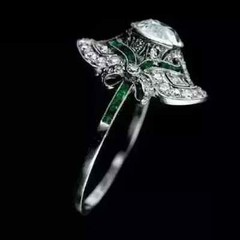 Vintage Art Deco Style Lab Created Diamond 14k White Gold FN Engagement Ring