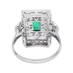 2.84Ct Art Deco Style Green Lab Created Emerald & Diamond 14K White Gold FN Ring