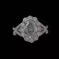Genuine Oval & Round Cut 3.40CT Cubic Zirconia Halo Engagement Wedding Fine Ring