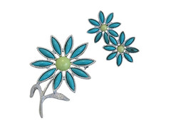 Vtg Sarah Coventry Daisy Time Brooch w/ Matching Clip-on Earrings (1971) Signed