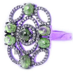 Victorian 1.60ct Rose Cut Diamond Peridot Studded Silver Gorgeous Ring Jewelry