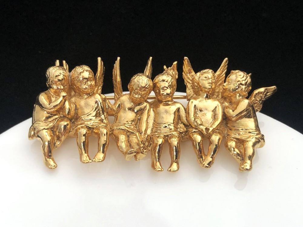 Vintage Signed Edgar Berebi Limited Edition Gold Tone Cherub Angel Brooch Pin