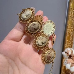 Vintage Cameo Portrait Bracelet Retro Gold Color Hollow Charm Bangle for Women