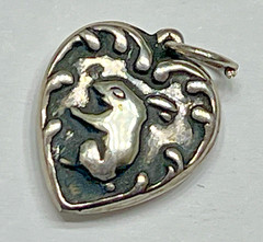 Estate Silver Heart Charm Pendant Bunny Rabbit Vintage Antique Puffy 925 US