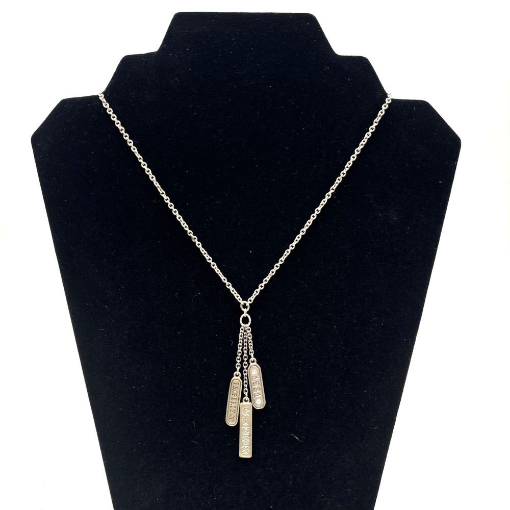Vintage 00s Y2K Guess Silver-tone Property of Guess Rhinestone Dog Tag Necklace