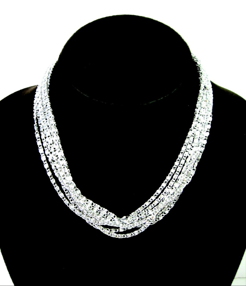 Sarah Coventry SILVERY CASCADE Multi 8 Strand NECKLACE Vintage Silvertone 16″