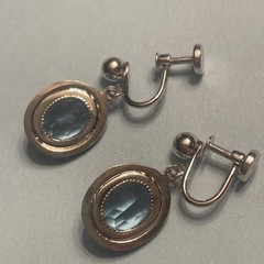 Vintage 1950 Danecraft Sterling 925 Screw On Earrings Blue Glass Oval Drop R33