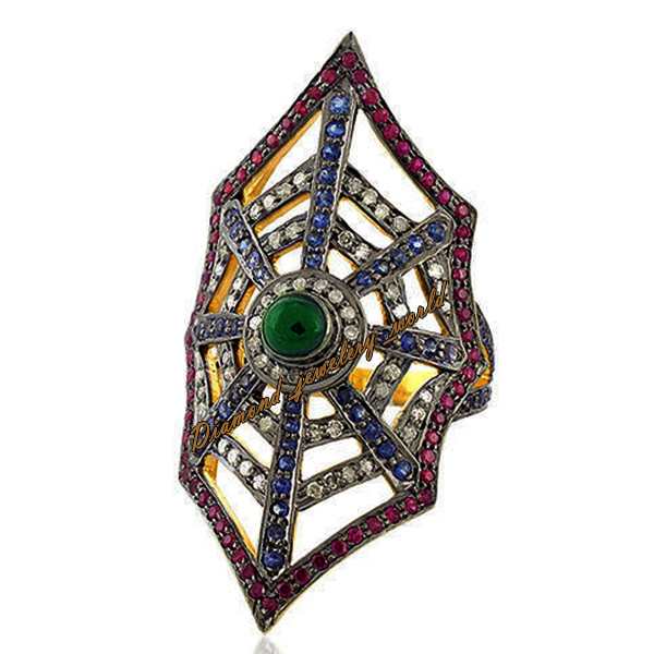 Vintage 1.45ctw Rose Cut Diamond Gemstone Silver Amazing Spider Web Ring Jewelry