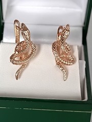 Vintage 1990-s 14 Ct Rolled Gold Long Solid Snake Earrings-Hallmarked 585 RG