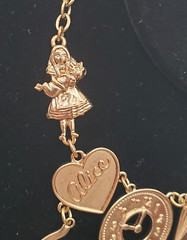 Vintage Alice In Wonderland Gold Tone Bib Necklace T Cup T Pot Rabbit Mushroom