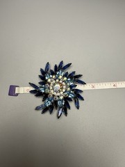 Juliana D&E BOOK PIECE Brooch Multi Blue Navettes w/AB & Clear Rhinestones 2.6”