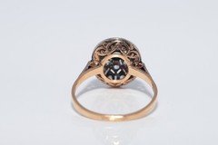 Antique Circa 1920s 18k Gold Art Deco Natural Rose Cut Diamond Decorated Ring