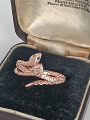 Vintage 1990-s 14 Ct Rolled Gold Zircon Snake Ring UK N US 6 3/4 – Hallmarked!