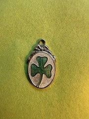 Vintage Sterling Silver Green White Enamel Three Leaf Clover Charm Pendant