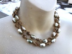 Vtg MCM Crown Trifari Faux Baroque Pearl Swirl Gold Spike Necklace & Bracelet