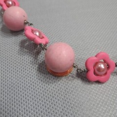 Vintage Handmade Women’s Necklace Pink Cotton Candy Natural Stones, Faux Pearls