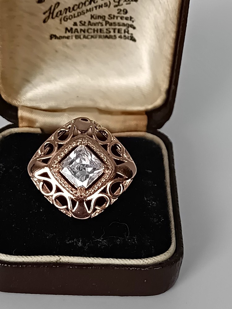 Vintage 1990-s 14 Ct Rolled Gold Zircon Ring Size UK P US 7 1/2- Hallmarked!