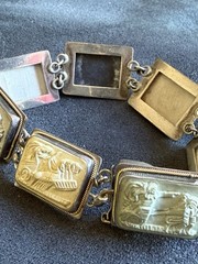 ANTIQUE 800 Silver 14KT GOLD CARVED Cameo SHELL DAYS OF THE WEEK BRACELET As Is