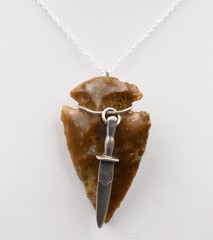 Sterling Silver 925 Golden Brown Jasper Arrowhead Pendant Necklace 18″ Dagger