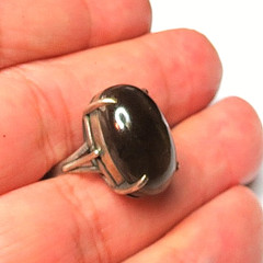 VINTAGE RARE WOMENS MOONSTONE GRAY .700 SILVER OVAL RING SZ 4 TOP 19mm WIDE