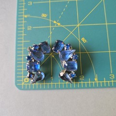 Vintage Silver Tone Blue Glass Rhinestones Open Back Earrings Clip on
