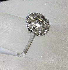 ANTIQUE ART DECO NATURAL ROSE CUT DIAMOND CLUSTER ENGAGEMENT RING 11K WG