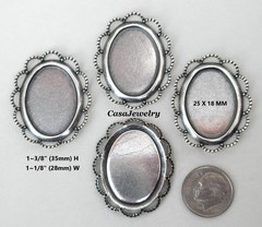 #1407 ANTIQUED STERLING SILVER PLATED 25x18MM RAISED LACE BORDER BEZEL- 4 Pc Lot