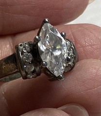 Signed ring, Korea 925 And Other Symbols, Clear Gems Marquis/Round Sz 6