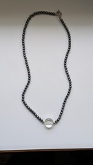 Vintage 925 Sterling Silver Hematite Bead & Glass Necklace Sz 17