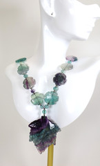 Rare Vintage Chinese Carved Fluorite & Sterling Silver Pendant Necklace