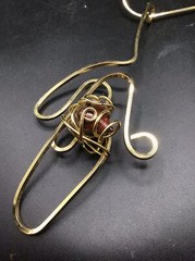 Vintage Brutalist Free Form Necklace Handcrafted Neck Wire with Stone Oversized