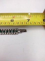 Vintage Emerald Green Rhinestone Bracelet Silver Tone Art Deco Tennis Glass 6.5″