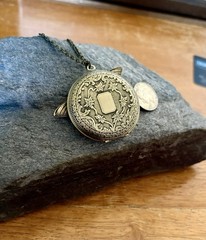 Dragonfly Locket Necklace, Vintage Antiqued Brass, Art Nouveau Victorian Design