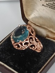 Vintage 1990-s 14 Ct Rolled Gold Aquamarine Ring Size UK P 1/2 US 8 Hallmarked!