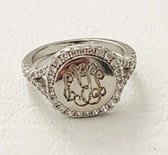 Signet Ring Sterling Silver 925 Monogram Pave Size 6