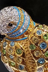 SWAROVSKI Parrot Brooch Aqua & Green Pave Crystals Gold Encrusted