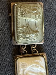 ANTIQUE 800 Silver 14KT GOLD CARVED Cameo SHELL DAYS OF THE WEEK BRACELET As Is